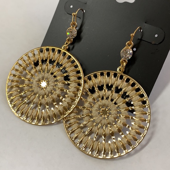 Lane Bryant Earrings Gold Disk Dangle Woven Boho EX2 - Picture 2 of 3